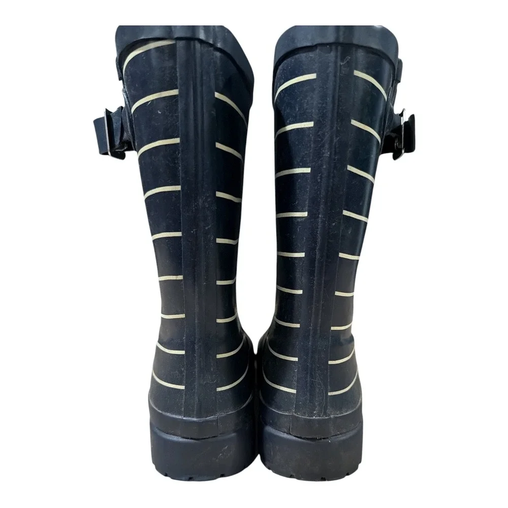 Lands' End Womens Navy Blue White Striped Waterproof Rain Boots Size 9B 508531
